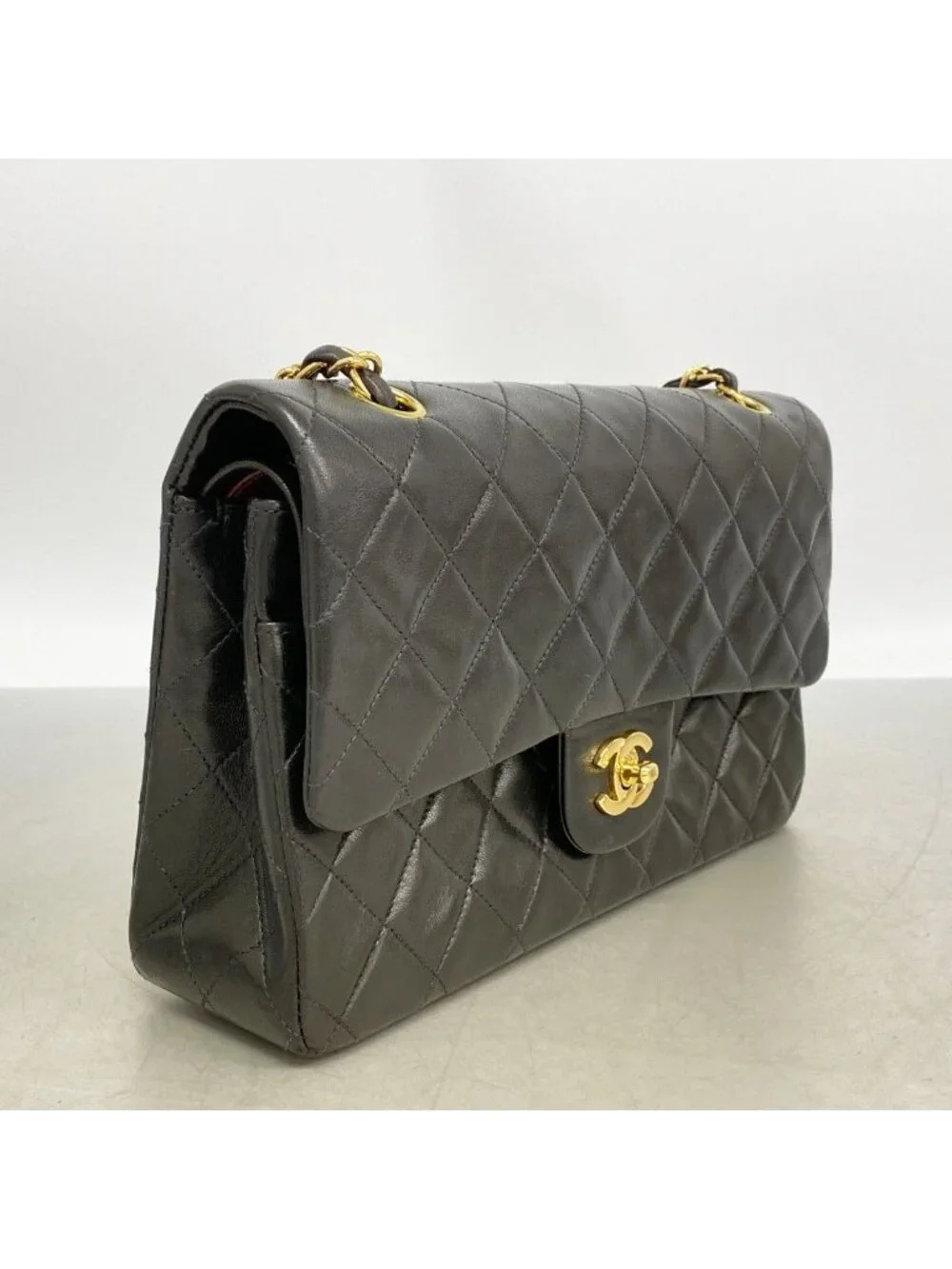 Chanel Shoulder Bag Quilted Lambskin Black Gold